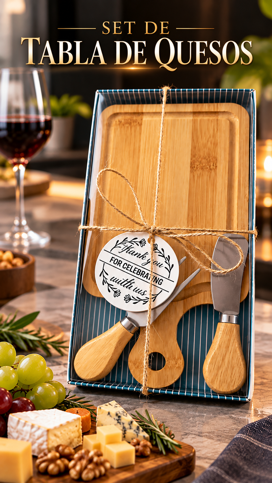 Set de Tabla de Quesos de Bambú MINI con Utensilios – Elegante Kit para Aperitivos y Regalo