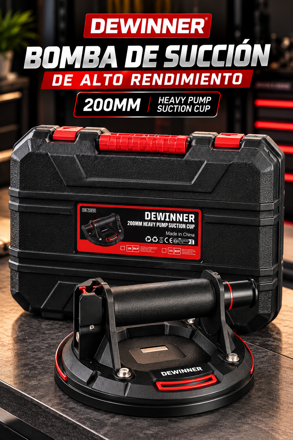 DEWINNER 200 mm – Ventosa Profesional de Alta Potencia con Bomba de Vacío