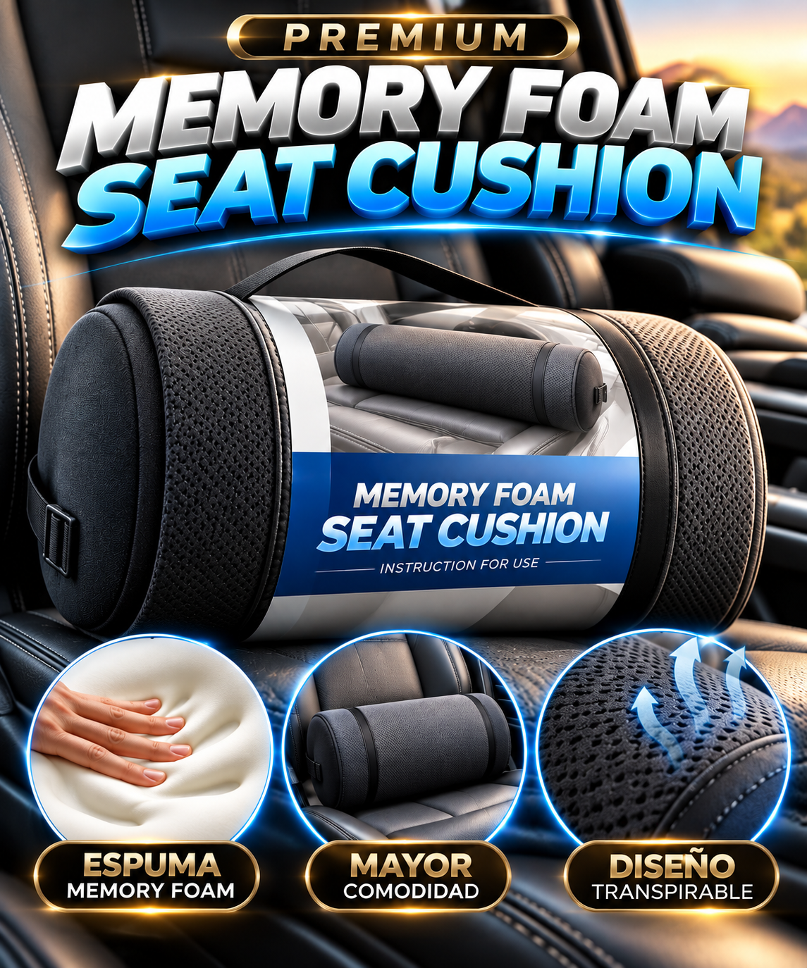 Cojín Ergonómico Premium de Memory Foam para Asiento