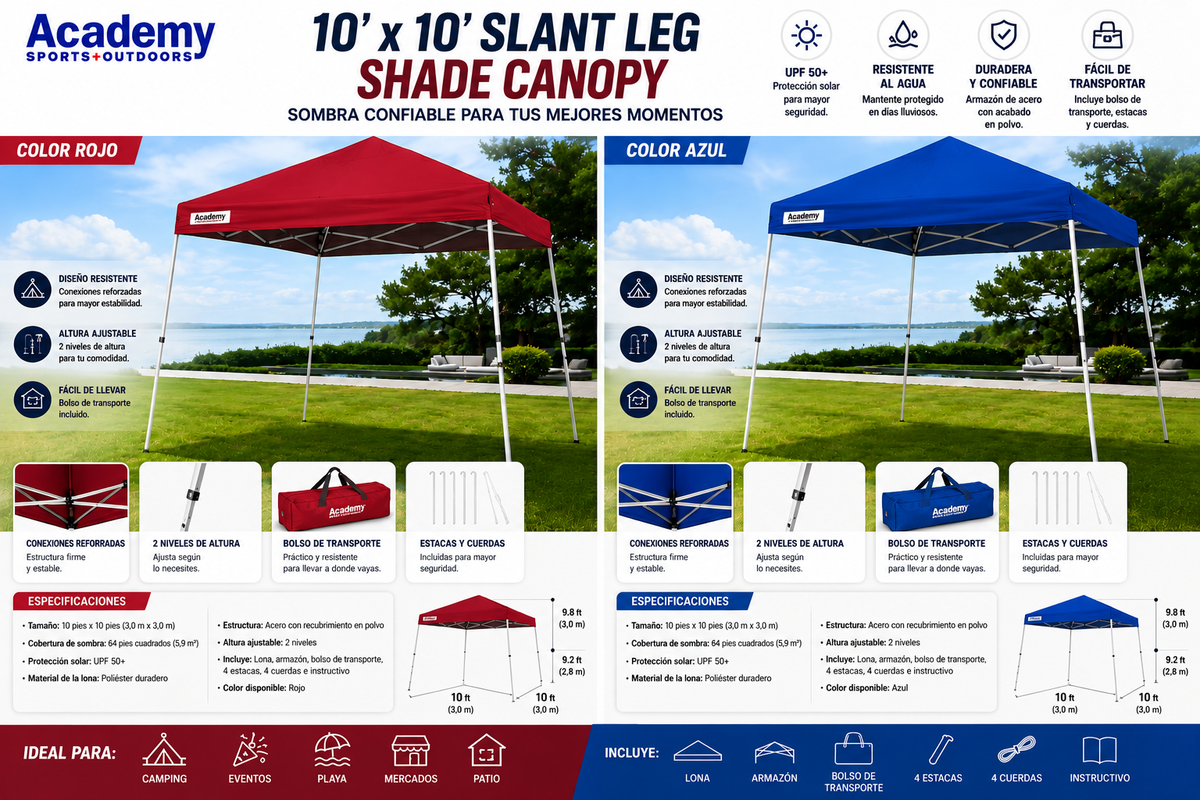 Toldo Canopy de 10 x 10 pies – Academy Sports + Outdoors Easy Shade