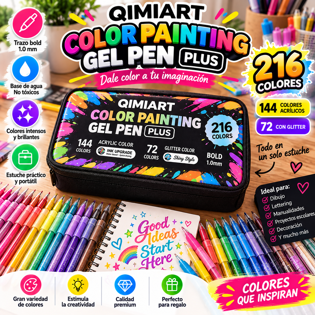 QIMIART Color Painting Gel Pen Plus – Set de 216 Colores