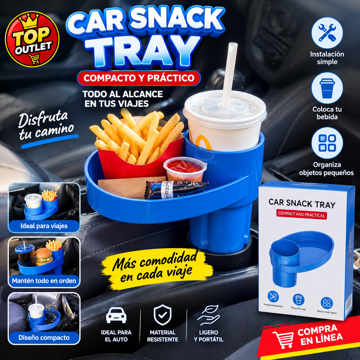 Car Snack Tray – Bandeja Organizadora para Auto con Portavasos