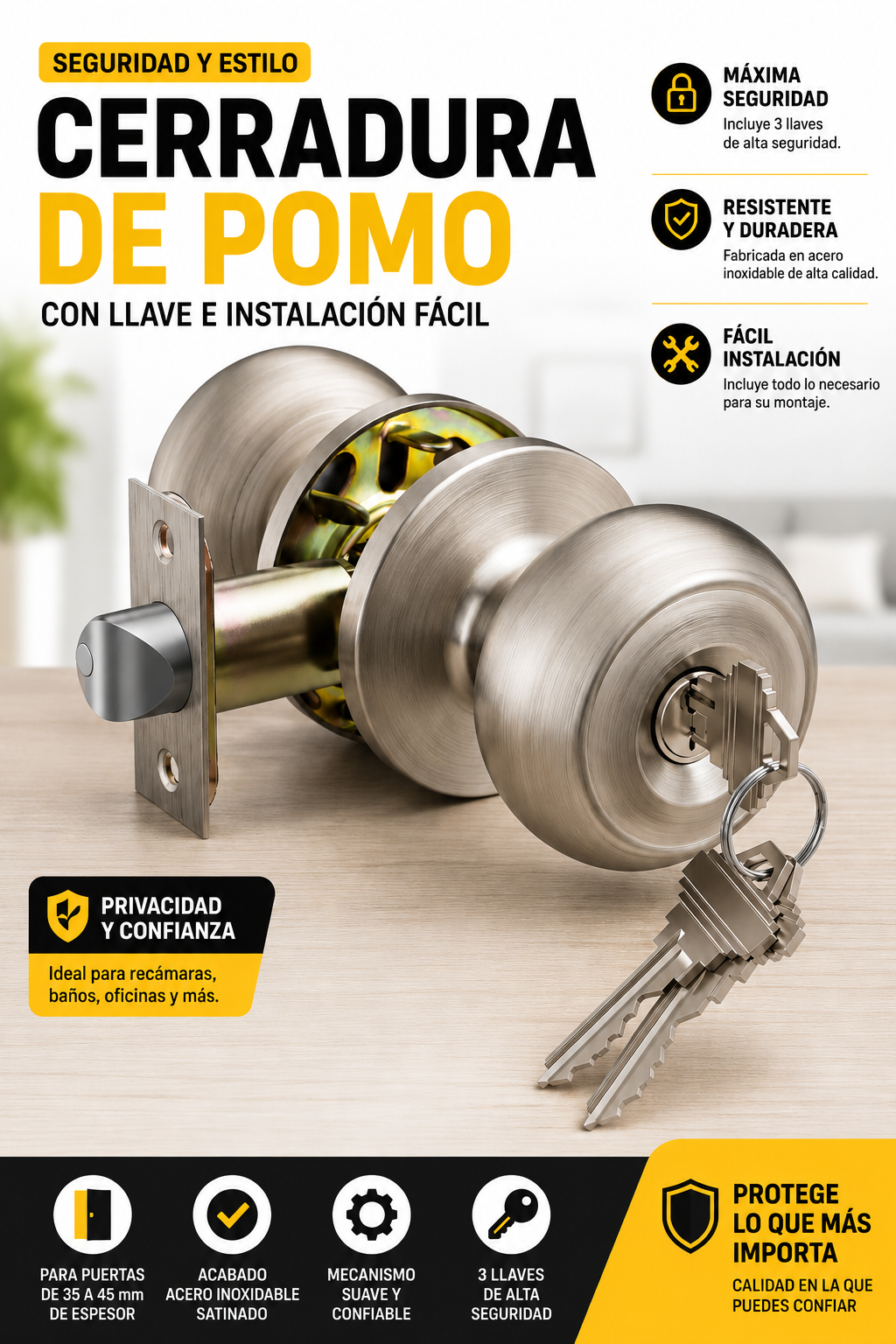 Cerradura De Pomo LANWANDENG