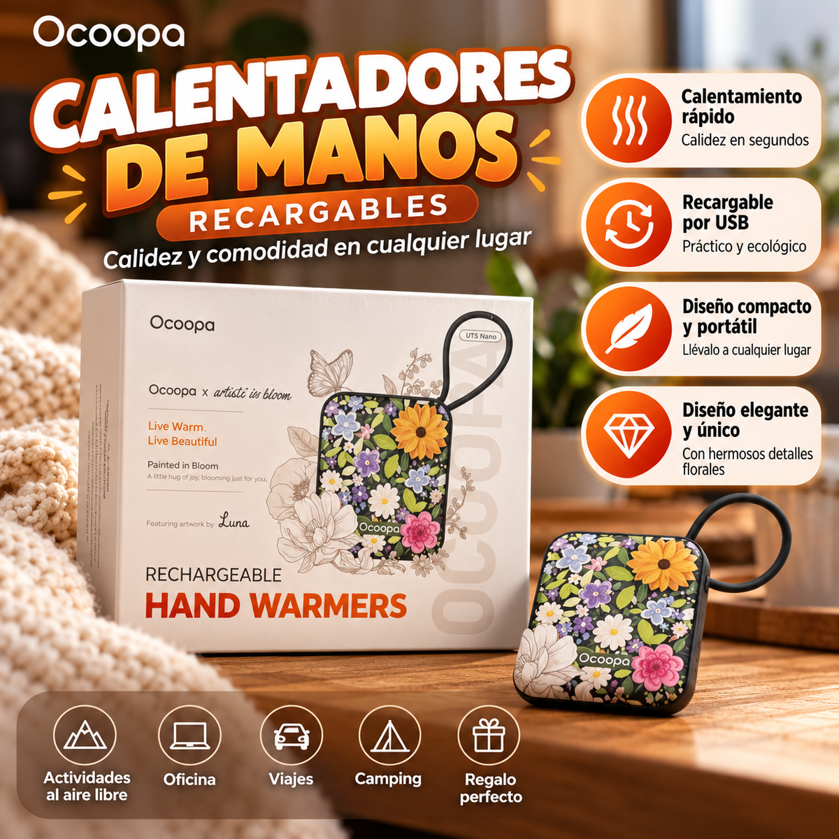 Calentadores de Manos Recargables OCOOPA UT5 Nano – Diseño Floral