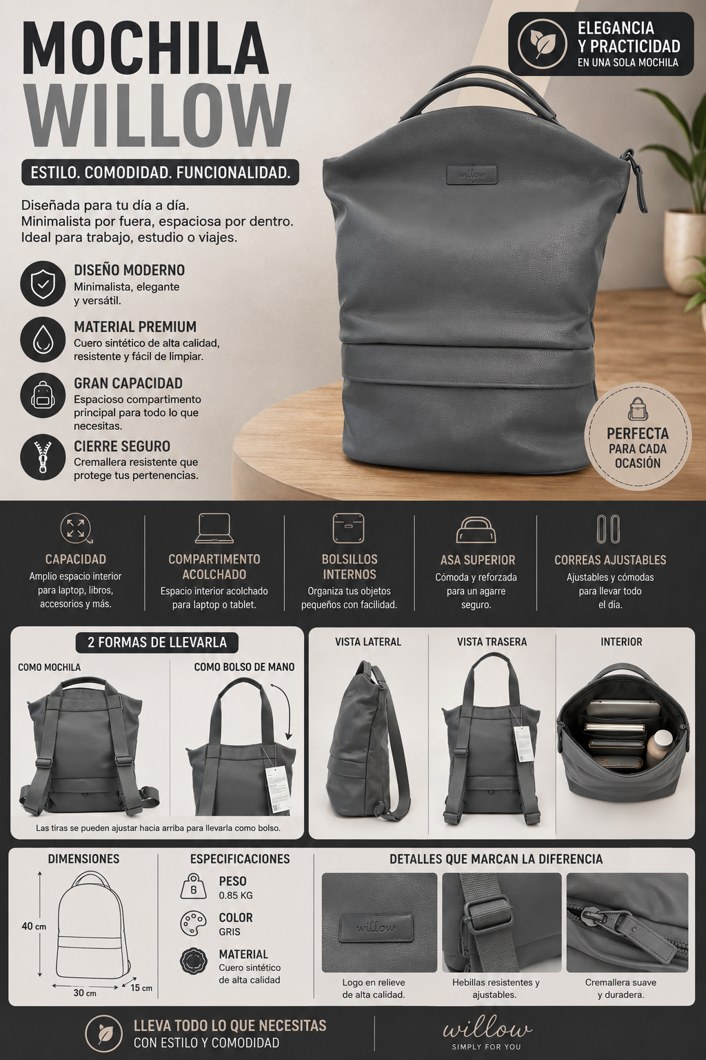 Mochila WILLOW - Gris