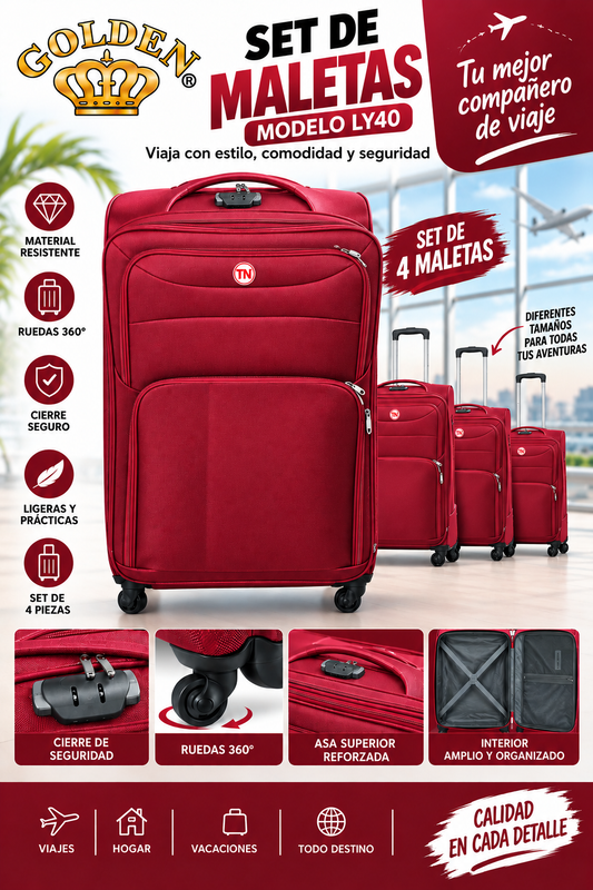 Maleta De Viaje GOLDEN LY40 Con Ruedas Y Bolsillos Frontales