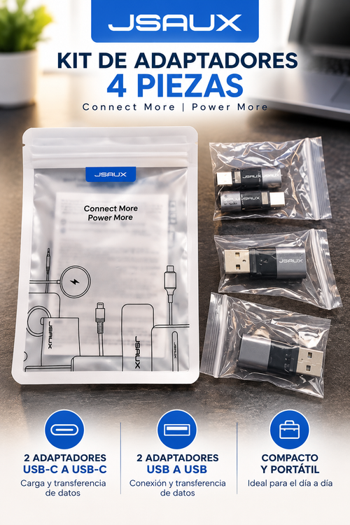 Kit de 4 Adaptadores JSAUX USB-C y USB-A – Conectores Compactos para Dispositivos Electrónicos