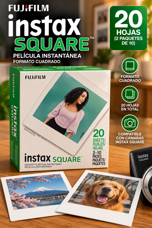 Película Instantánea Fujifilm Instax Square – Paquete de 100 Fotos (5 Packs de 20)