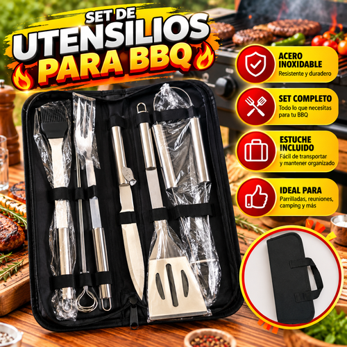 Set De Utensilios Para BBQ Con Estuche – Acero Inoxidable