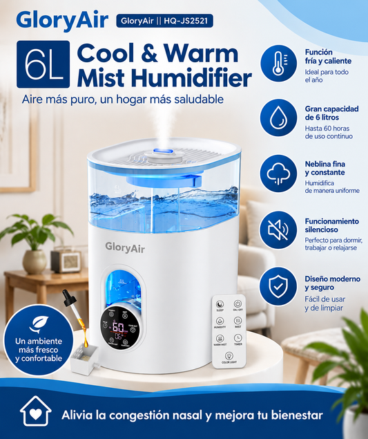Humidificador de niebla fría y cálida GloryAir de 6L con control inteligente