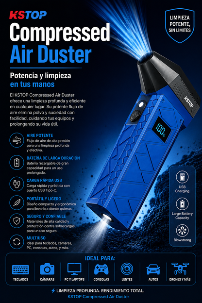 HSTOP Compressed Air Duster – Soplador Eléctrico Recargable de Alta Potencia