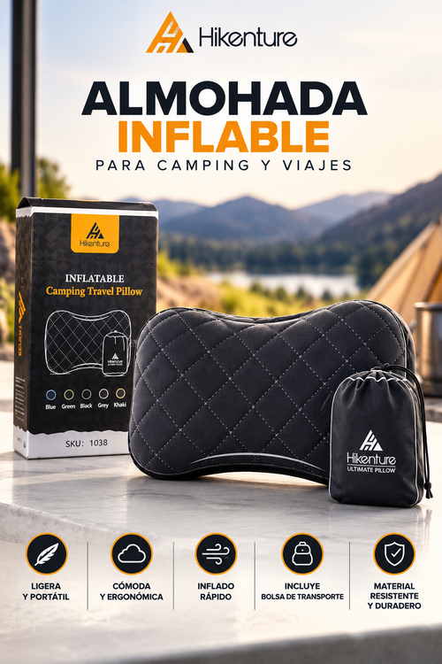 Almohada Inflable Hikenture para Camping y Viajes – Ergonómica, Ligera y Portátil