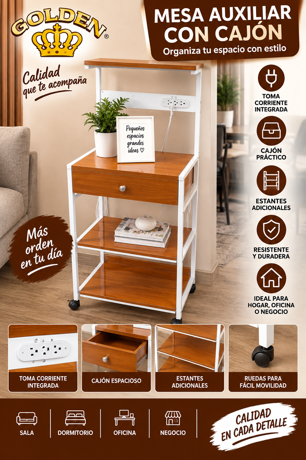 Mesa Auxiliar de Cocina con Cajón - GOLDEN