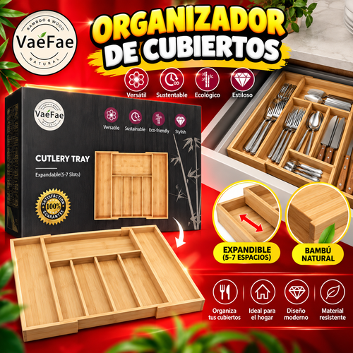 Organizador de Cubiertos de Bambú Expandible 5–7 Espacios-VAÉFAE