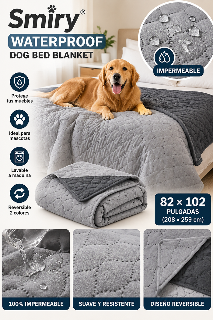 Manta Impermeable Smiry para Mascotas – Reversible 82" x 102"