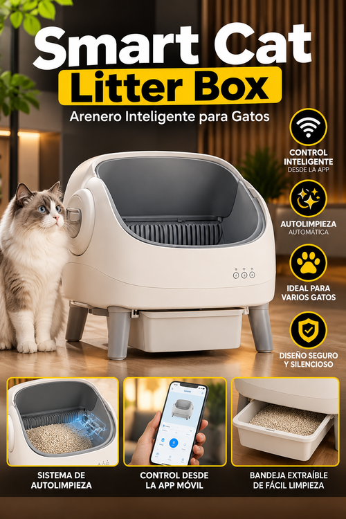 Arenero Inteligente para Gatos Smart Cat Litter Box – Diseño Moderno con Bandeja Inferior y Sistema de Limpieza