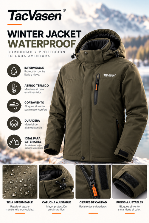 Chaqueta de Invierno Impermeable TacVasen para Hombre – Winter Waterproof Jacket, Abrigo Deportivo para Climas Fríos