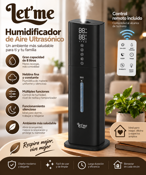 Humidificador Let'me H785 de 8 Litros con Control Remoto y Pantalla Digital