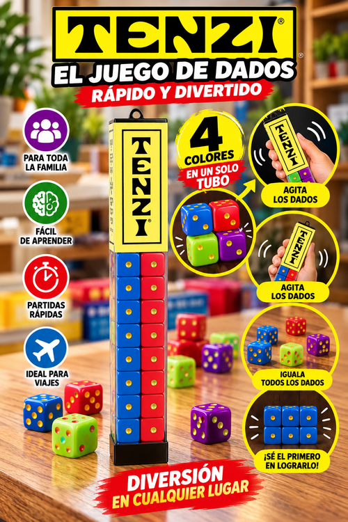 TENZI – Juego de Dados Familiar de 4 Colores | Rápido, Divertido y Fácil de Aprender