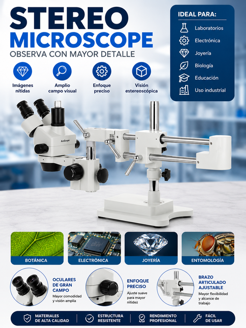 Microscopio Estereoscópico Profesional AMSCOPE Con Zoom Y Brazo Articulado