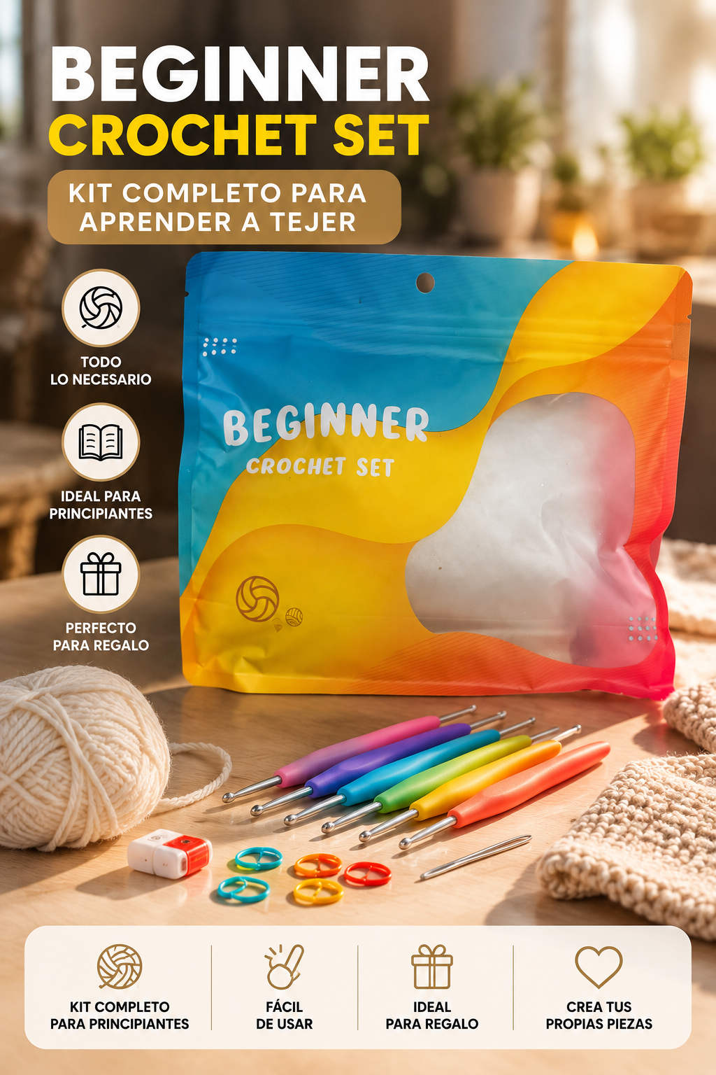 Kit de Crochet para Principiantes – Set de Tejido para Manualidades y Proyectos Creativos