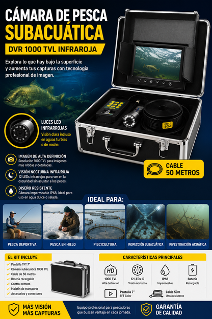 Cámara de pesca submarina DVR 1000 TVL con visión nocturna infrarroja