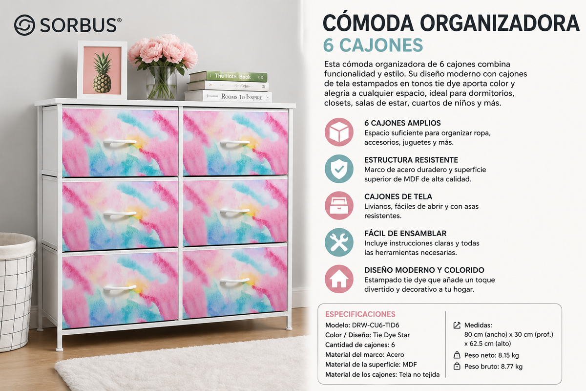 Comoda Sorbus de 6 Cajones