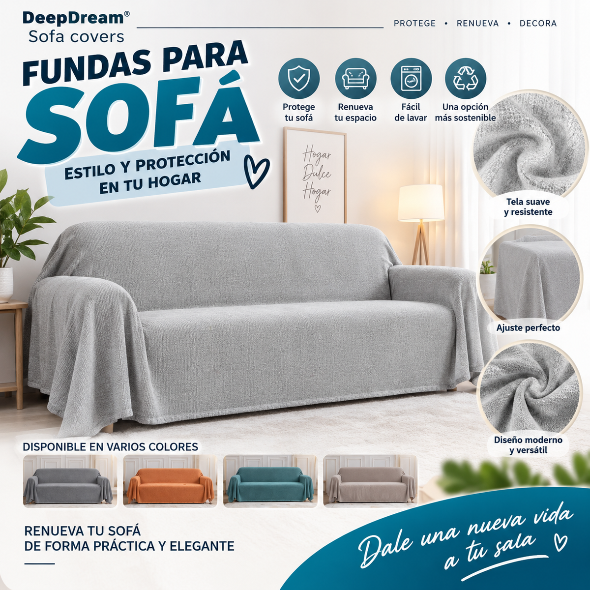 Funda Protectora DeepDream para Sofá – Tamaño M, Color Gris