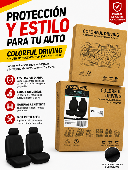 Juego de Fundas Universales para Asientos de Auto CARPASS – Color Negro