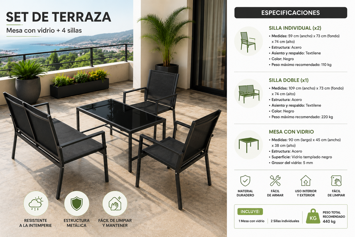 Set de Terraza (1 Mesa y 4 Sillas)