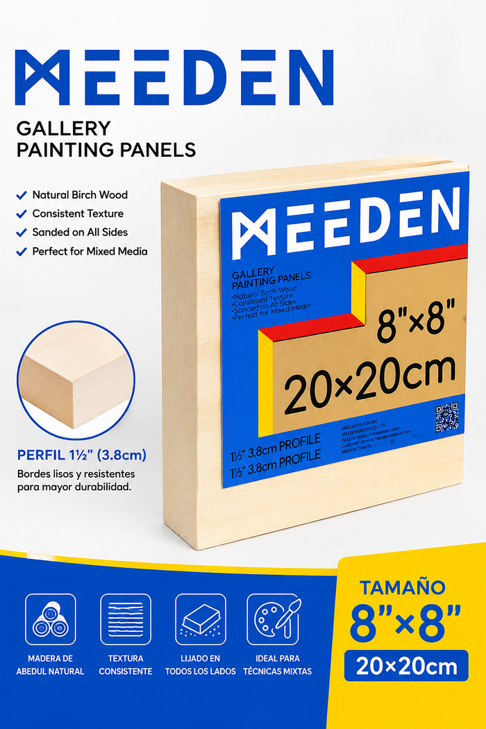 Panel de Pintura de Madera MEEDEN 8×8” (20×20 cm) - 4 unidades juntas