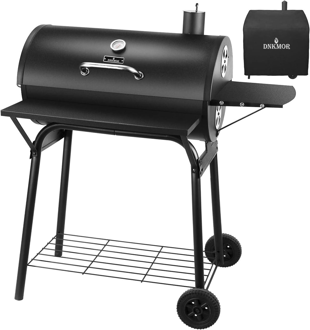 Parrilla de Carbón DNKMOR Tipo Barril con Mesa Lateral – BBQ para Exterior