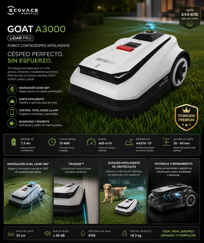 Robot Cortacésped Inteligente ECOVACS GOAT A3000 LiDAR PRO
