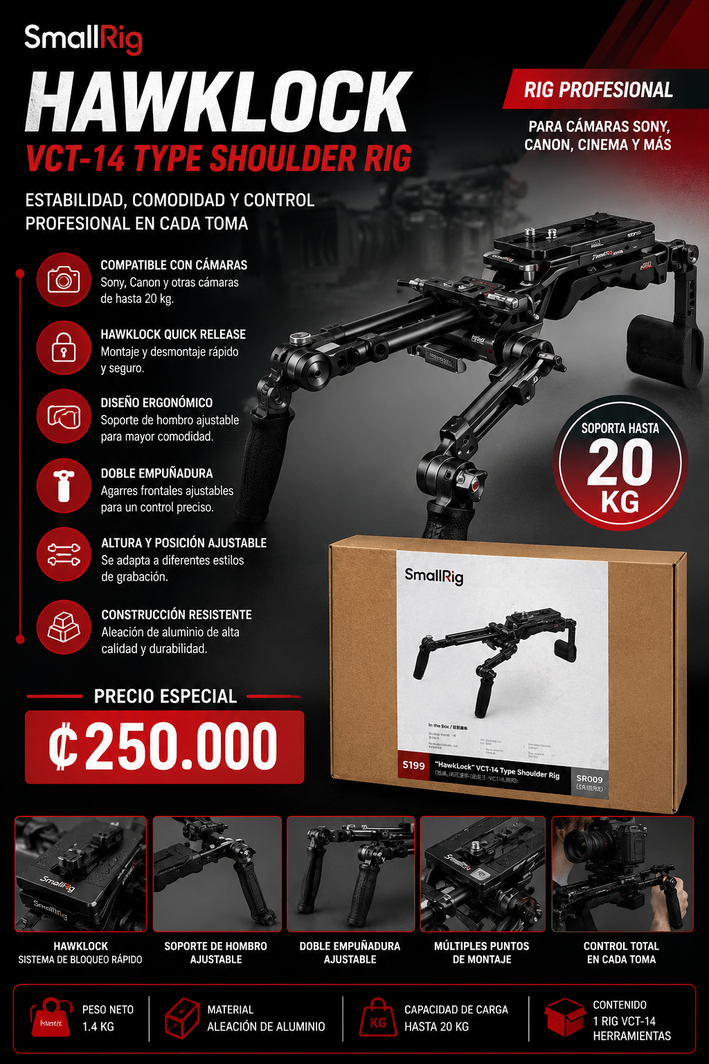 SmallRig HawkLock VCT-14 Soporte de hombro profesional para cámara