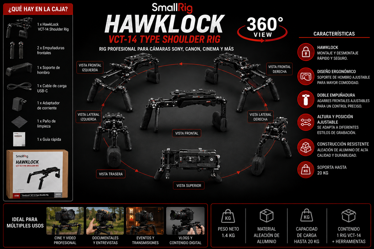 SmallRig HawkLock VCT-14 Soporte de hombro profesional para cámara