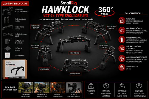 SmallRig HawkLock VCT-14 Soporte de hombro profesional para cámara