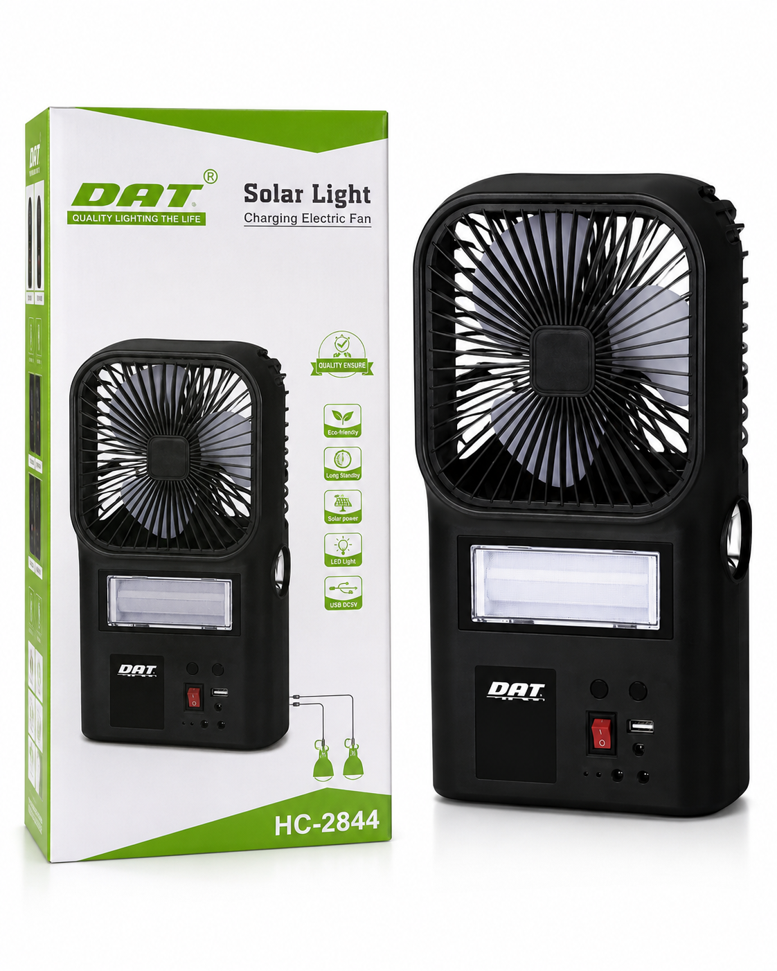 Ventilador Recargable Solar con Luz LED DAT Verde Oscuro