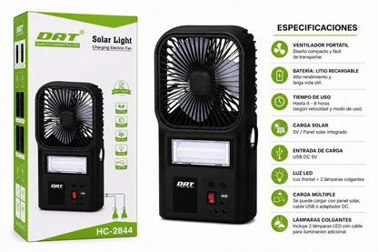 Ventilador Recargable Solar con Luz LED DAT Verde Oscuro