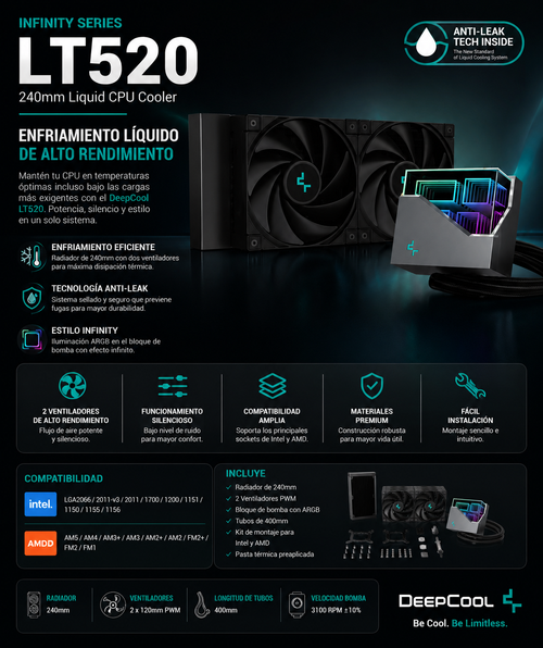 Enfriamiento Liquido - DEEPCOOL LT520 Negro
