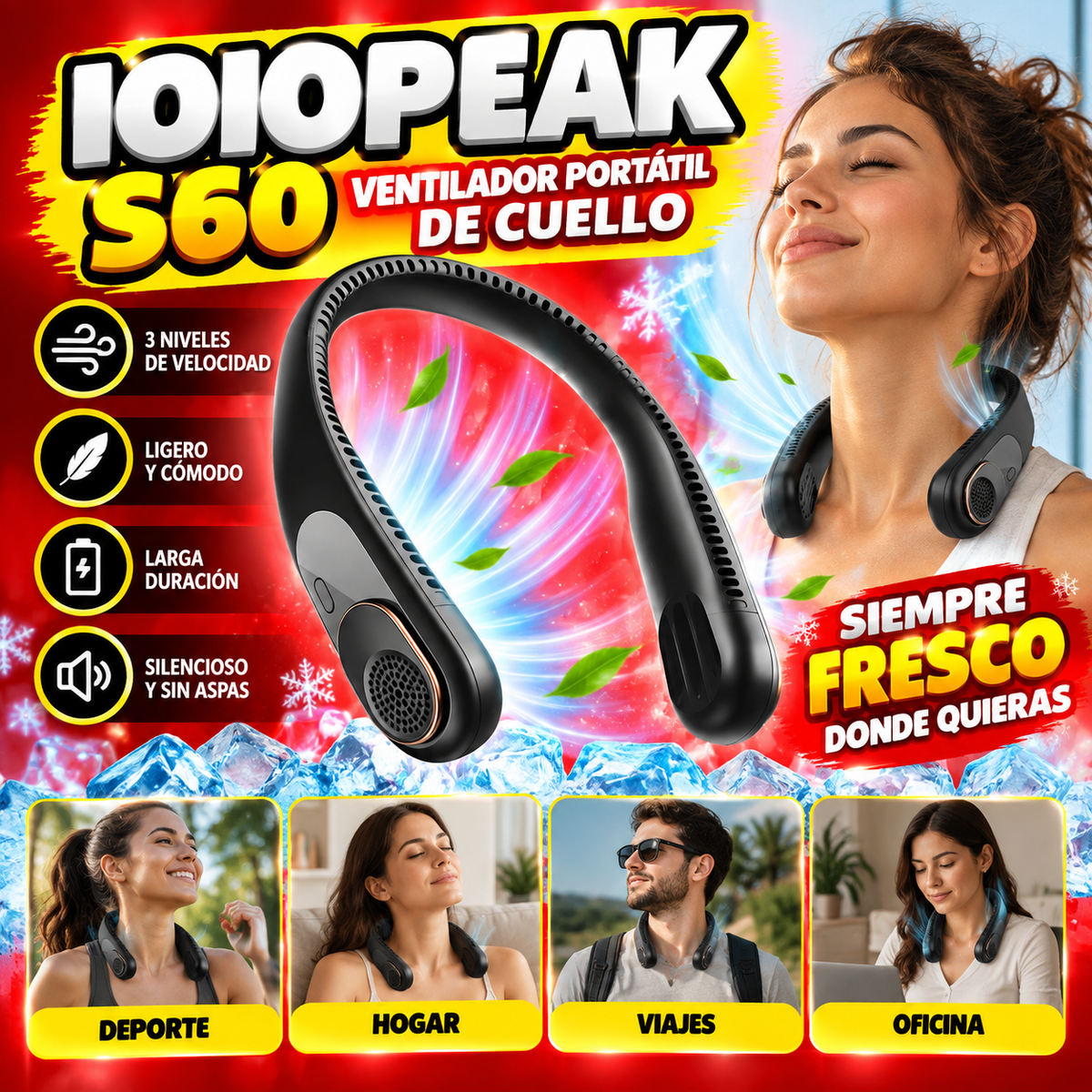 IOIOPEAK S60 – Ventilador Portátil de Cuello Sin Aspas