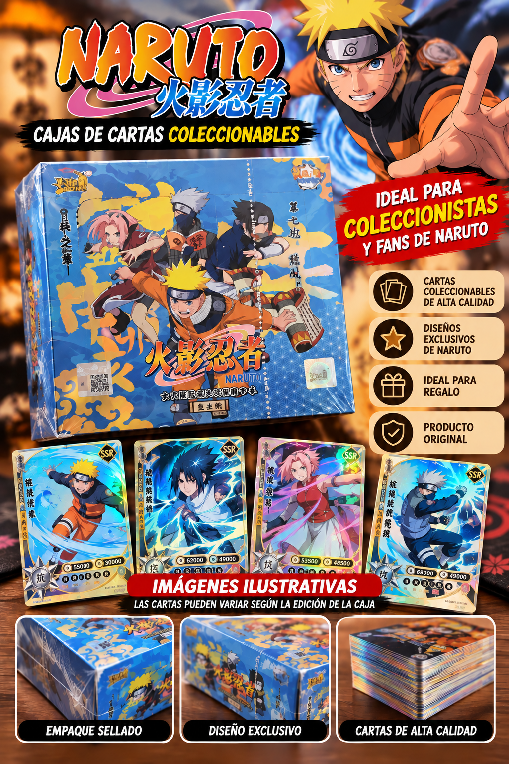 Caja de Cartas Coleccionables Naruto Kayou – Tarjetas Anime con Diseños Holográficos para Coleccionistas