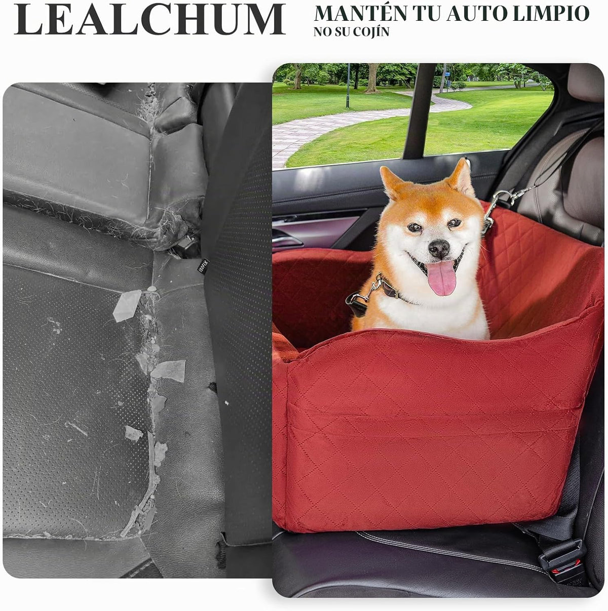 Asiento para mascotas grandes y medianas LEALCHUM para automóvil