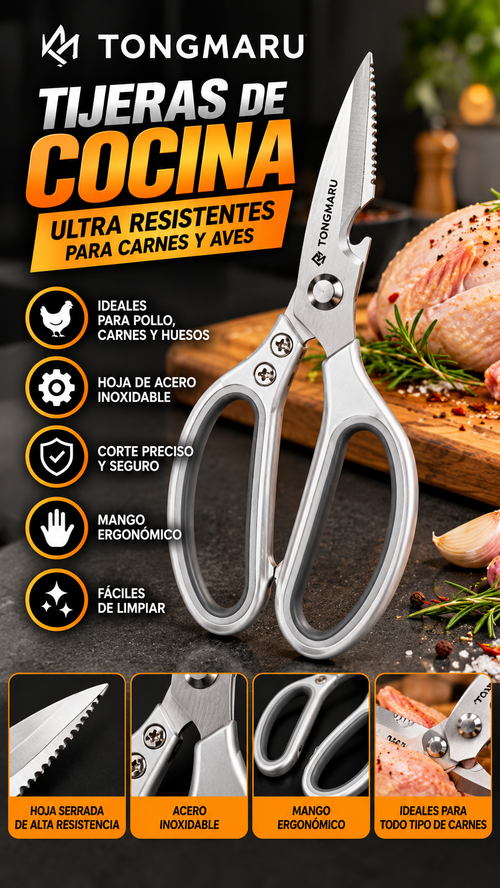 Tijeras de Cocina TONGMARU de 8.5 Pulgadas para Pollo y Carnes con Hojas de Acero Inoxidable