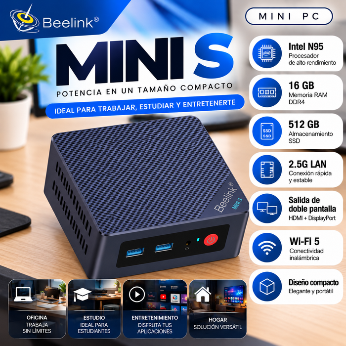 Beelink Mini S Mini PC – Intel N95, 16 GB RAM, 512 GB SSD