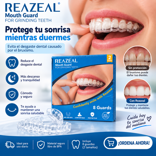REAZEAL Protector Bucal para Bruxismo y Rechinar los Dientes – Incluye 8 Unidades