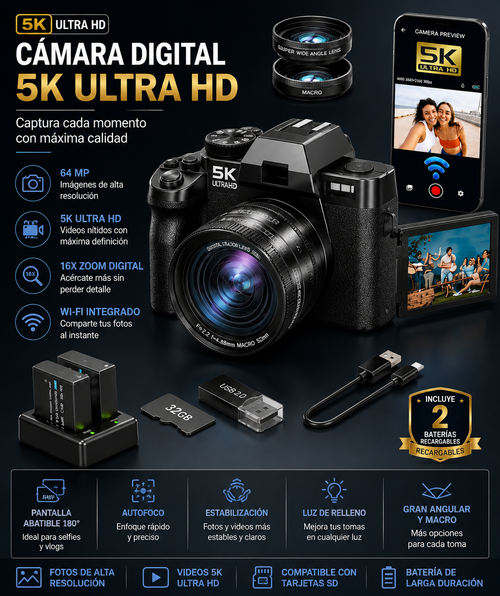 Camara Digital S100 5K ULTRA HD