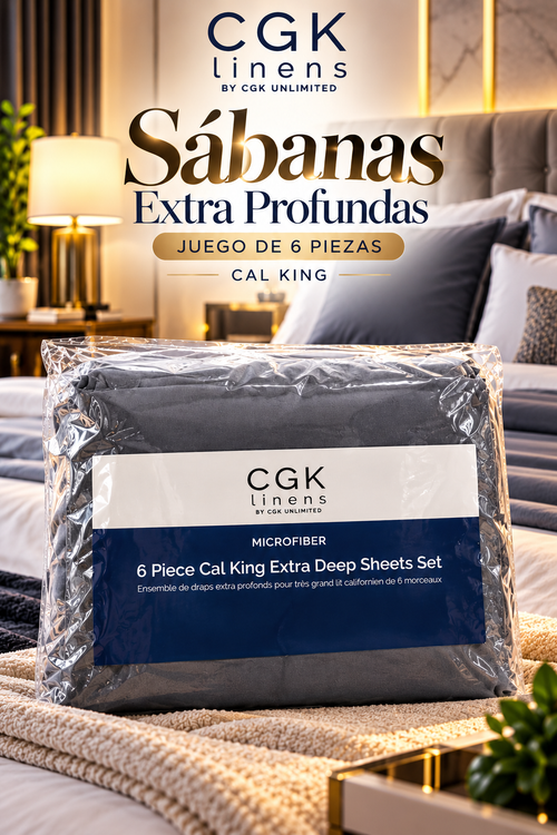 CGK Linens Premium – Juego de Sábanas Extra Profundas Cal King de 6 Piezas