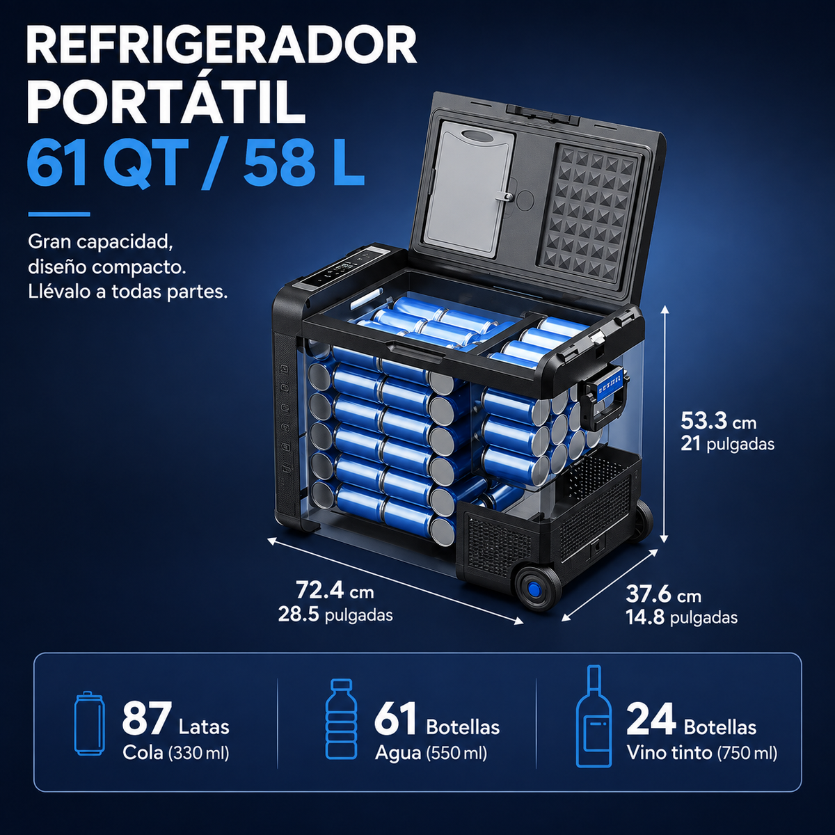 Refrigerador y congelador portátil BODEGA QZW58 de 58 L