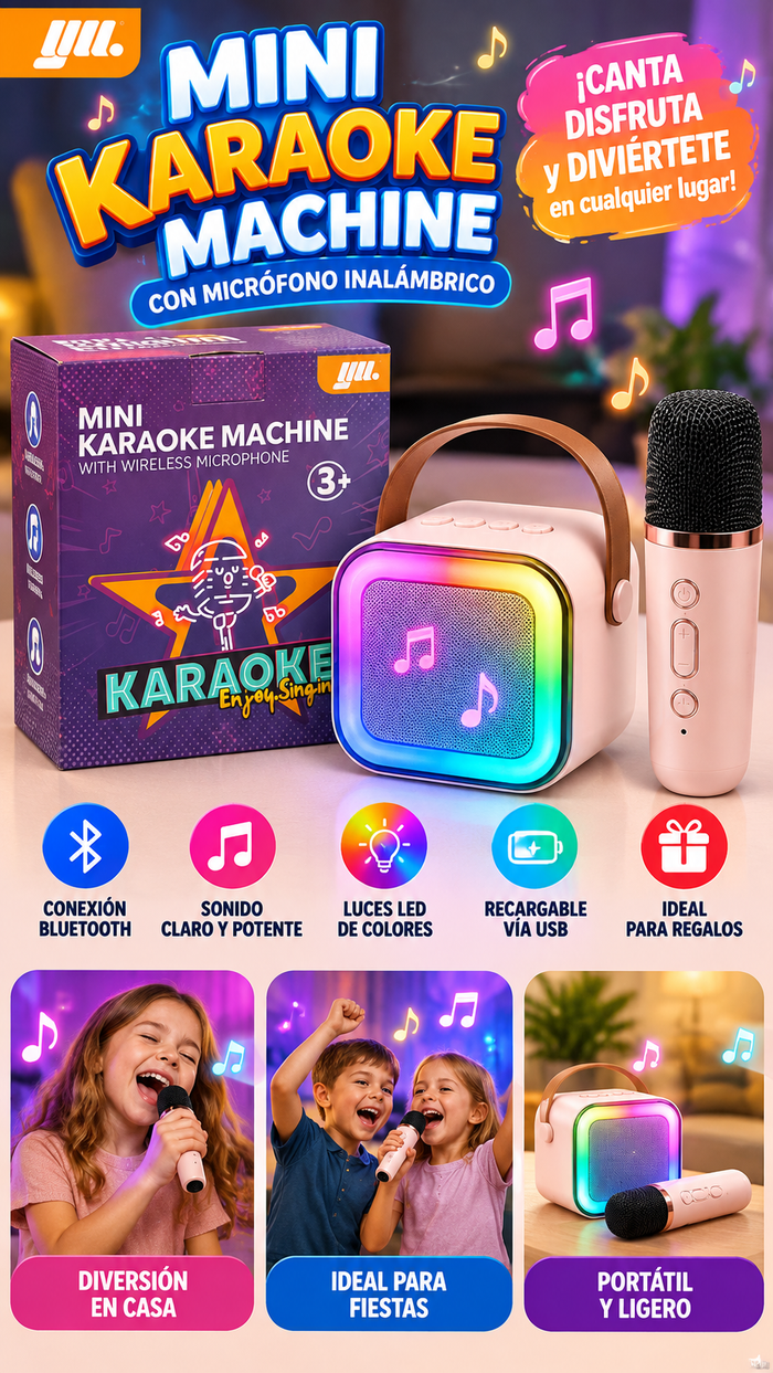 Mini Máquina de Karaoke JWL con Micrófono Inalámbrico – Parlante Portátil para Niños, Fiestas y Diversión Familiar
