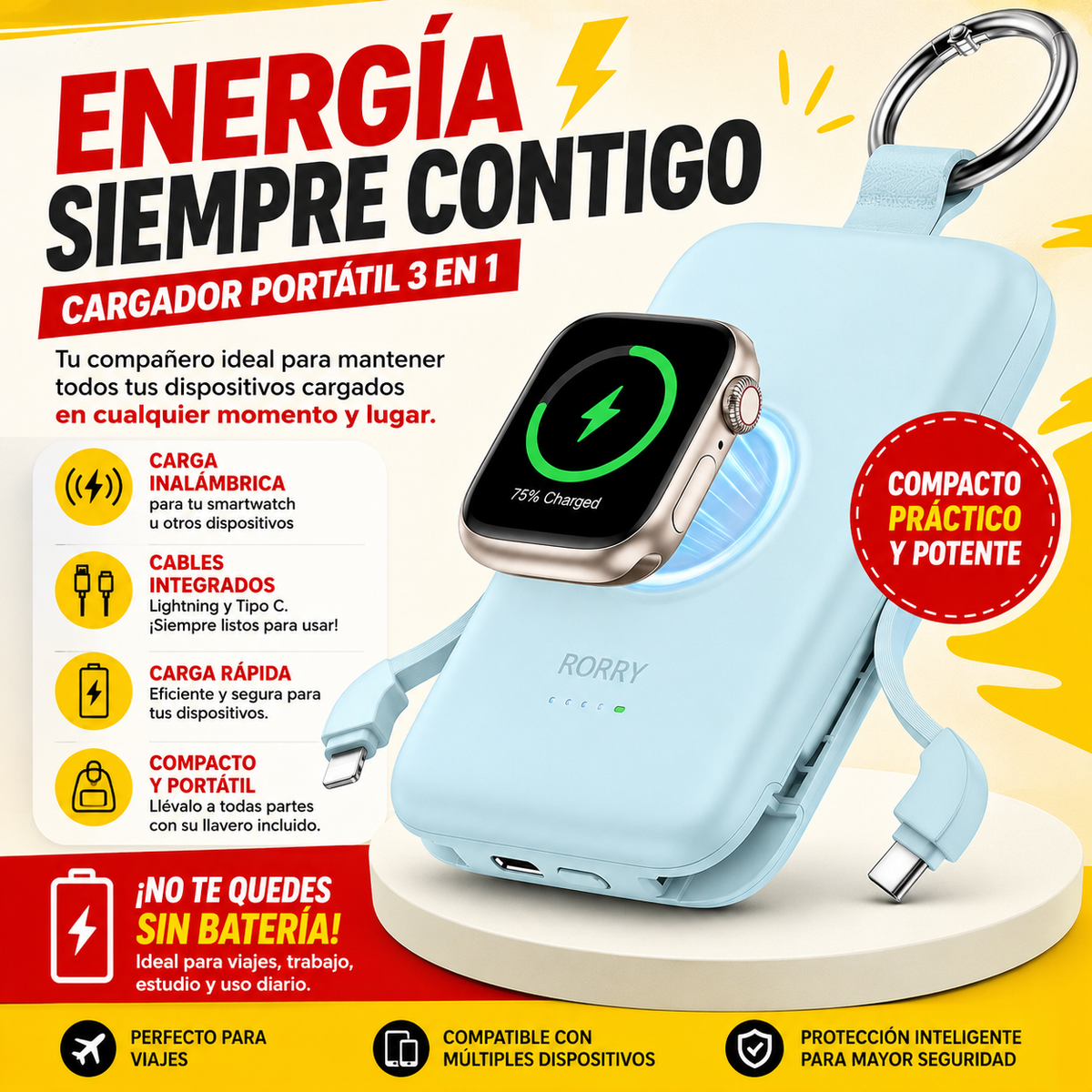 Cargador Portátil RORRY CHARMGO de 10.000 mAh – Azul Cielo